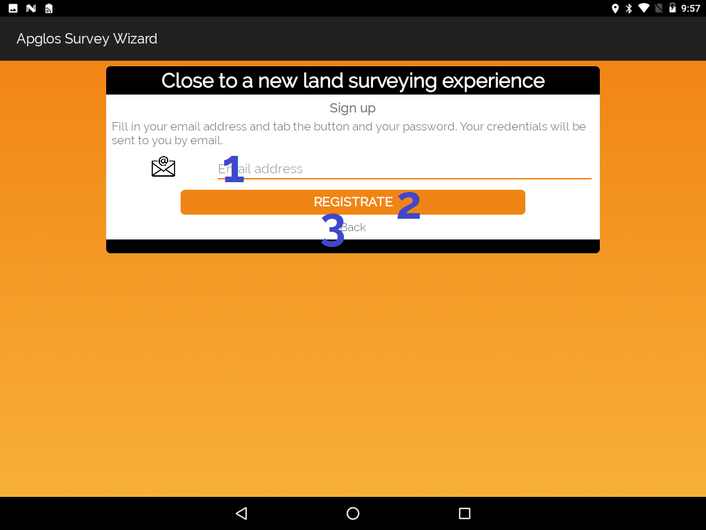 Manual for Apglos Survey Wizard: sign up screen